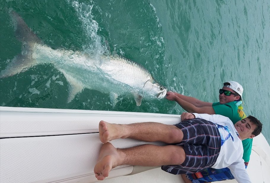 Tarpon jumping during a Miami fishing charter in Biscayne Bay